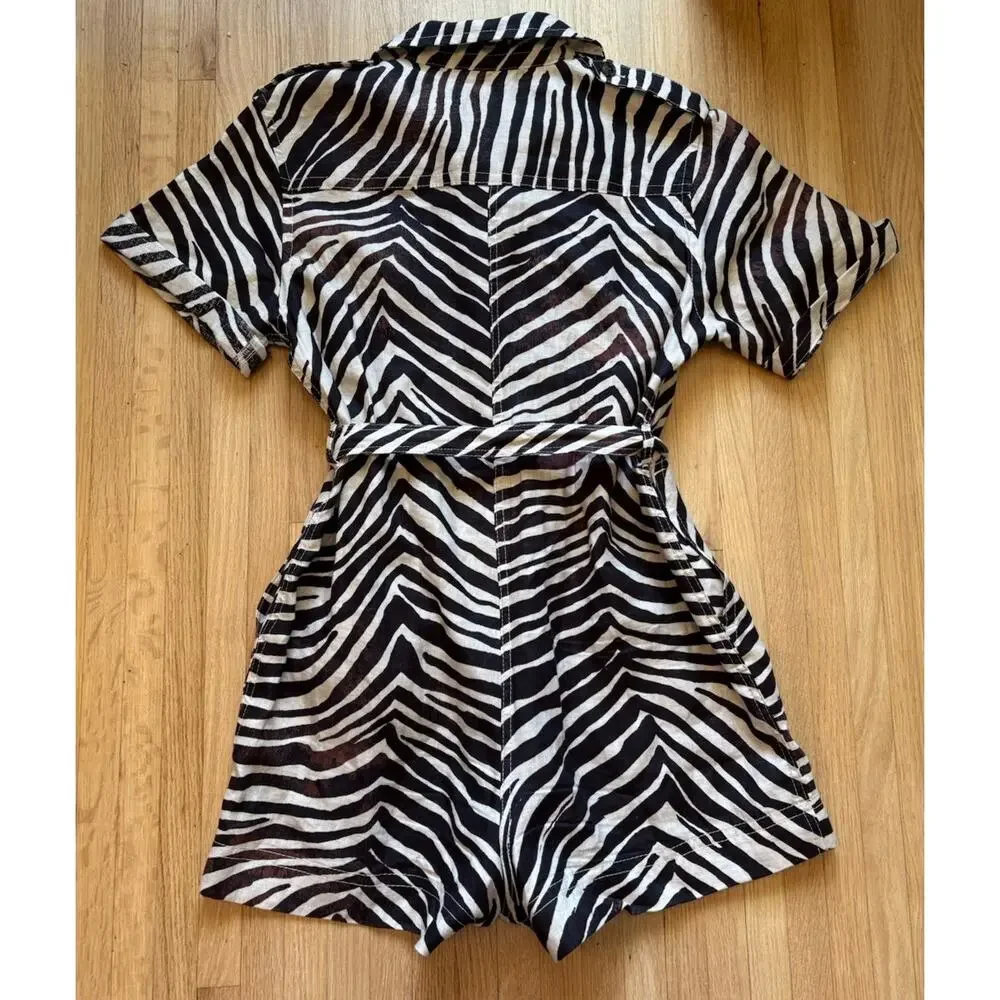 Banana Republic Linen Zebra Print Safari Romper M 100% Linen